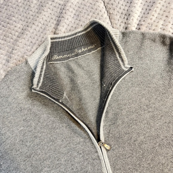 Tommy Bahama Other - Tommy Bahama Mens XL Gray Cashmere blend Full Zip Sweater Elbow Patches Mockk